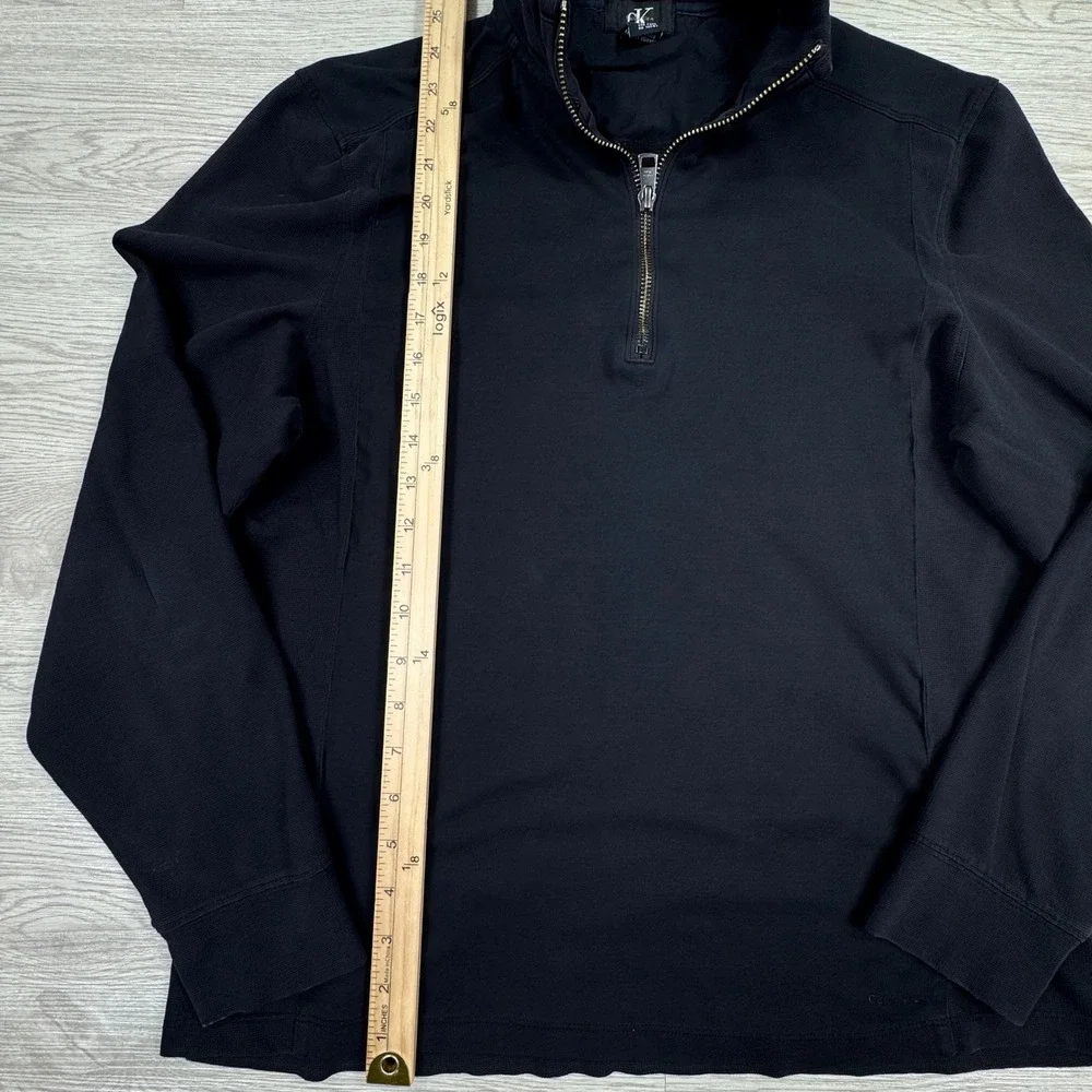 Calvin Klein Men's Pullover 1/4 Zip Mock Neck Black Large Cotton Classic Modern